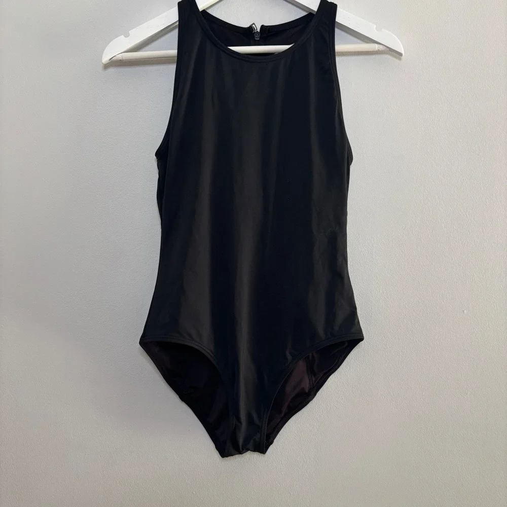 Carmen Marc Valvo‎ One Piece Swimsuit High Neck Black Women 6 Cut Out Back Chic